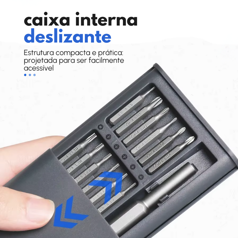 Kit Chave de Fenda de Precisão 25 em 1 - Conjunto Magnético com 24 Pontas Torx para Reparos em iPhone, PC, Câmeras e Muito Mais