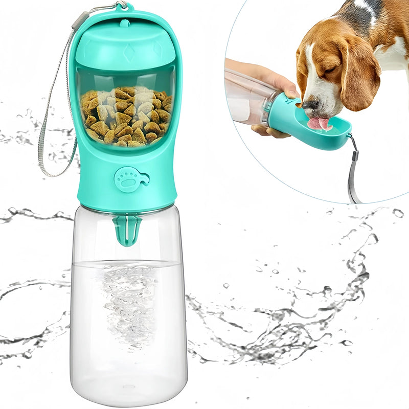 Garrafa de Água Portátil com Dispensador de Alimento para Cães e Gatos - Perfeita para Viagens e Passeios!