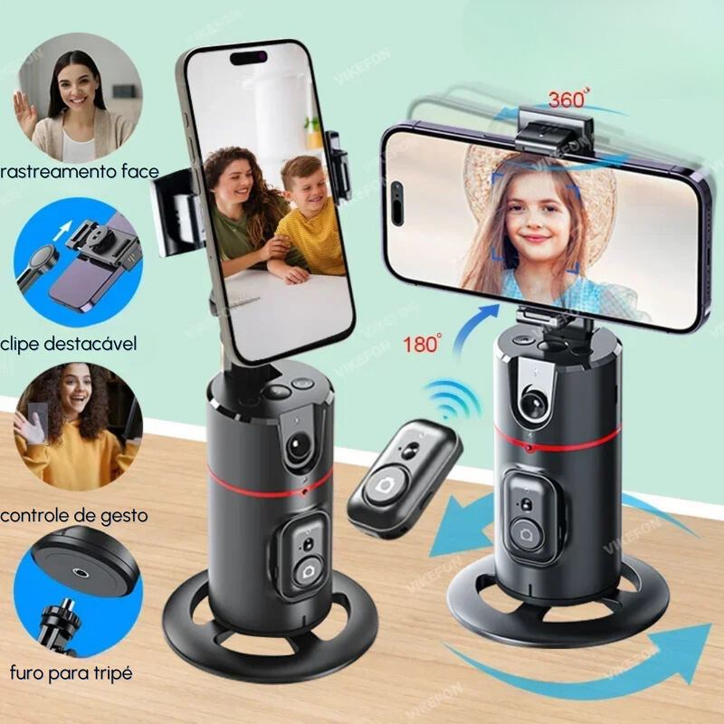 Suporte de Celular com Rastreamento Facial Automático e Rotação 360° - Ideal para Vídeos, Selfies e Gravações de Estúdio!