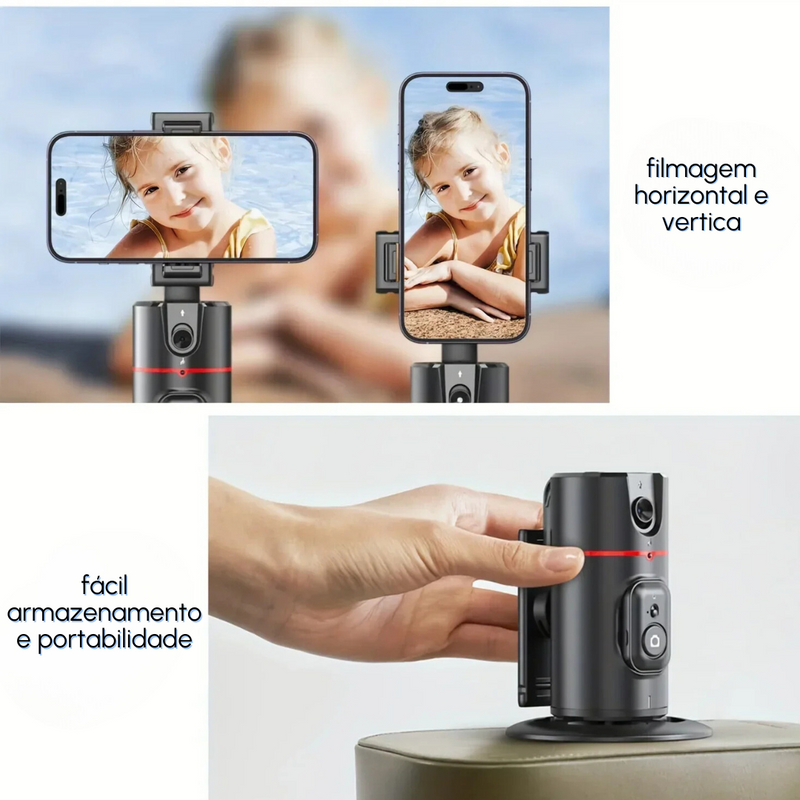 Suporte de Celular com Rastreamento Facial Automático e Rotação 360° - Ideal para Vídeos, Selfies e Gravações de Estúdio!